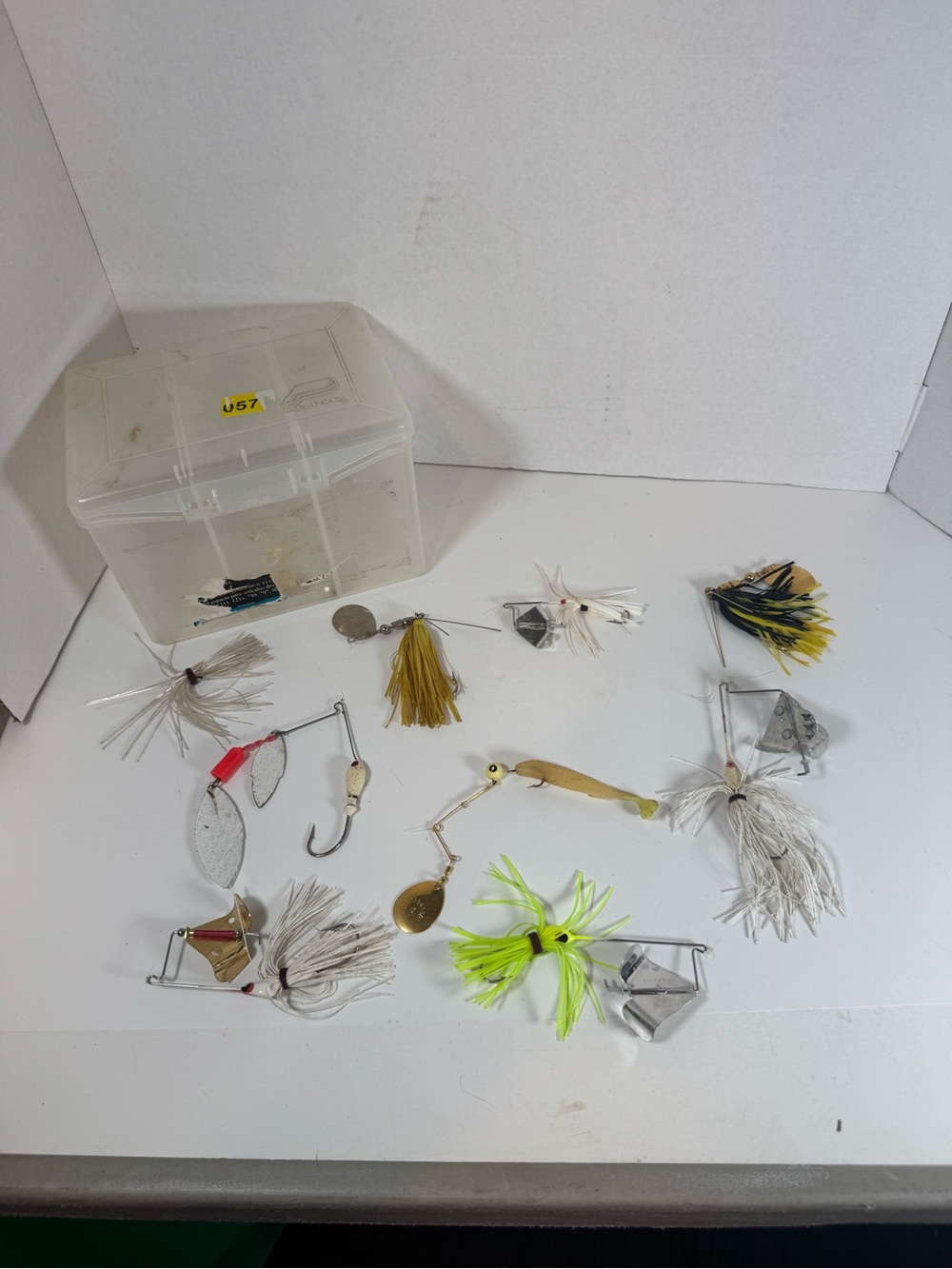 Assorted Fishing Spinnerbaits & Jigs - White, Yellow, Green